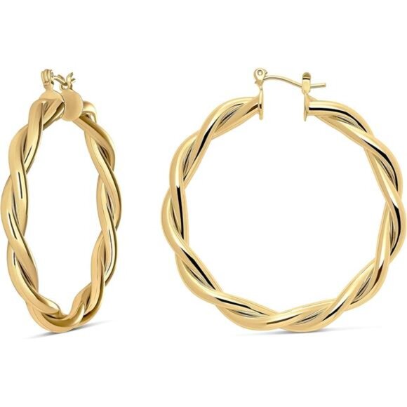 Twist Earrings - Gold Twisted Hoop Earrings & Thick Silver Hoop Earrings Women - Picture 1 of 7